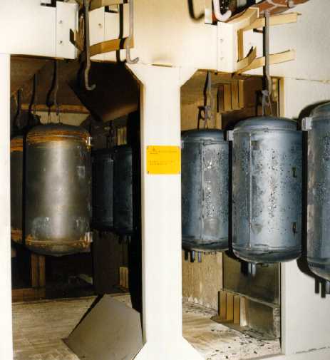 Water tanks entering enameling furnace